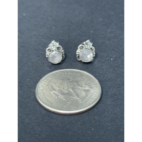 New Condition Sterling Silver Genuine Moonstone Stud Earrings 925 5MM - Picture 2 of 8